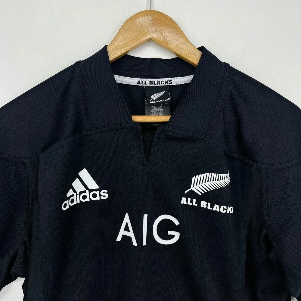 Adidas Mens All Blacks New Zealand Rugby Jersey Black AIG Silver Fern Size M